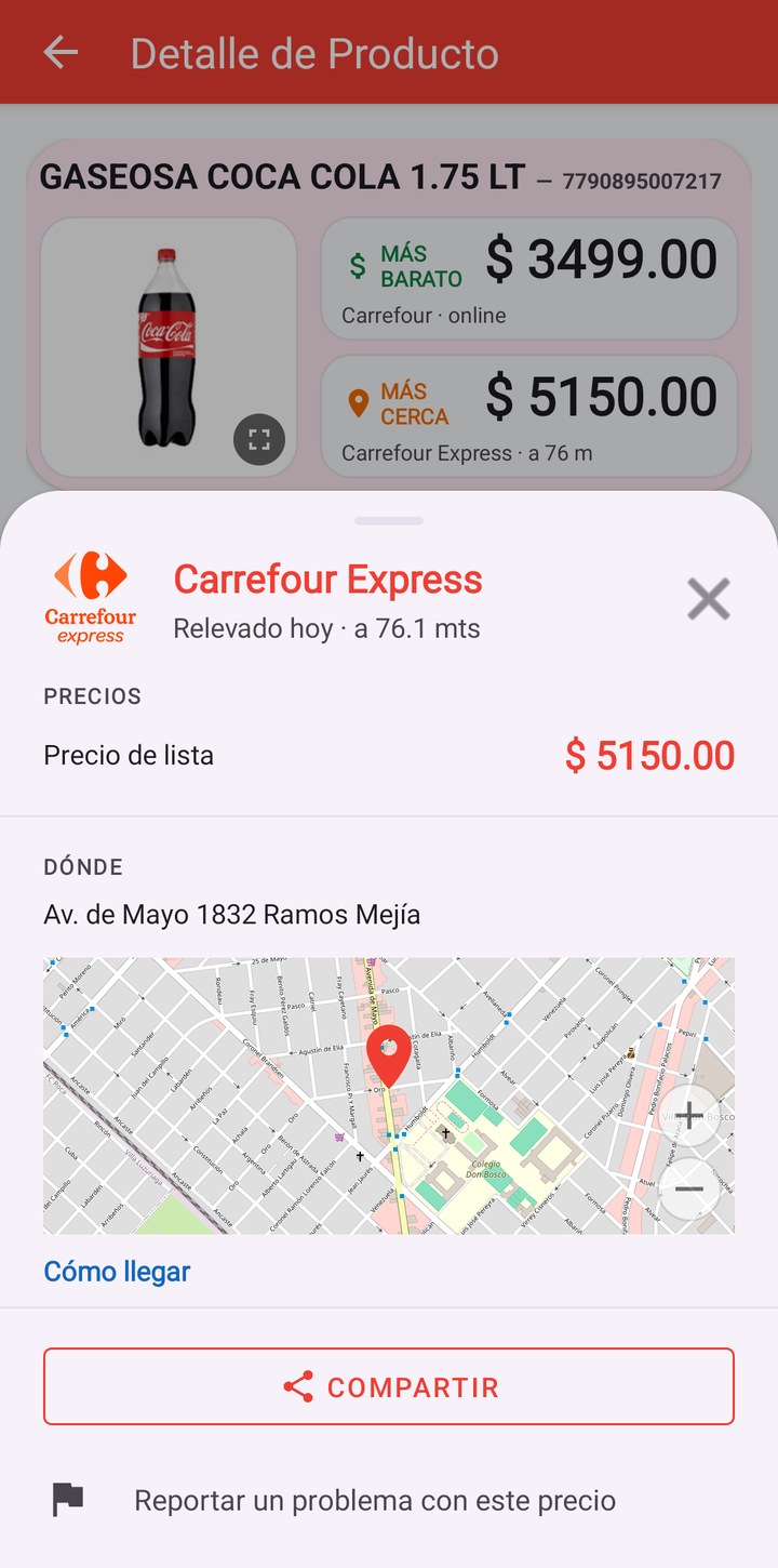 Detalle de un precio con su promocion y el mapa